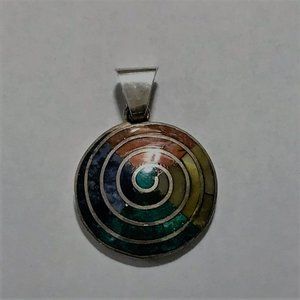Sterling Silver Rainbow Inlaid Stone Pendant
